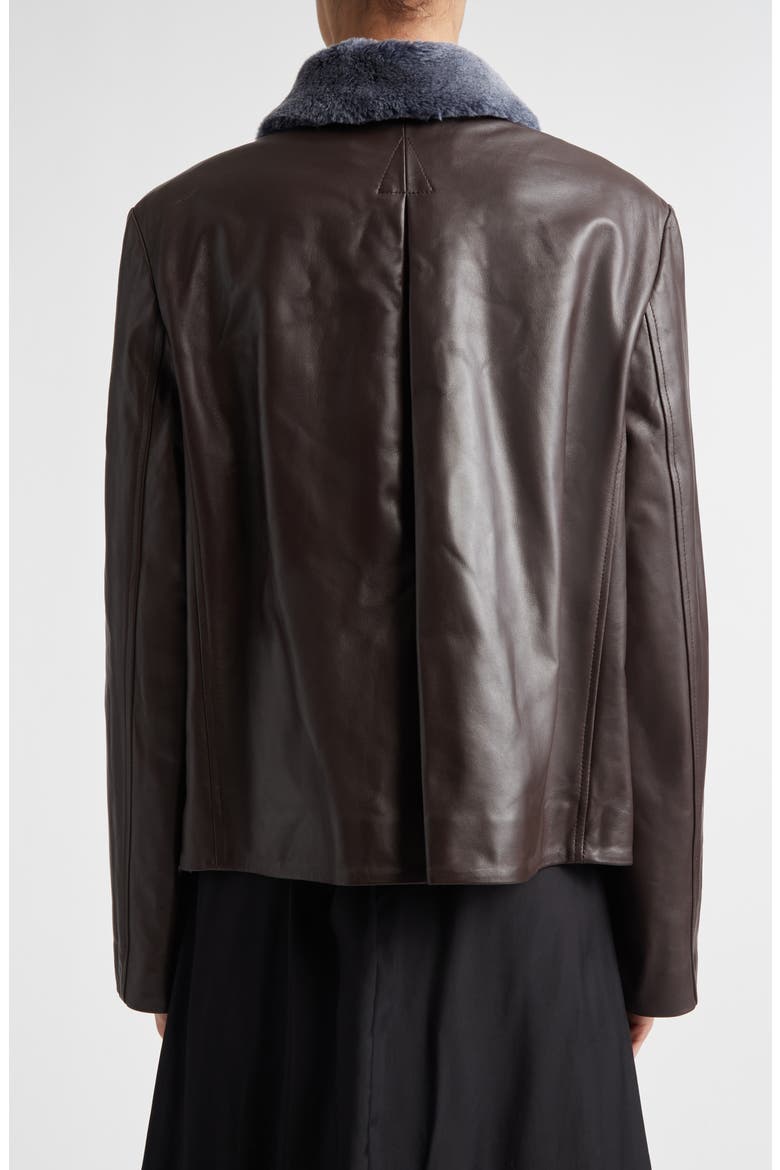 Leather Jacket with Genuine Shearling Collar, Alternate, color, CHOCOLATE