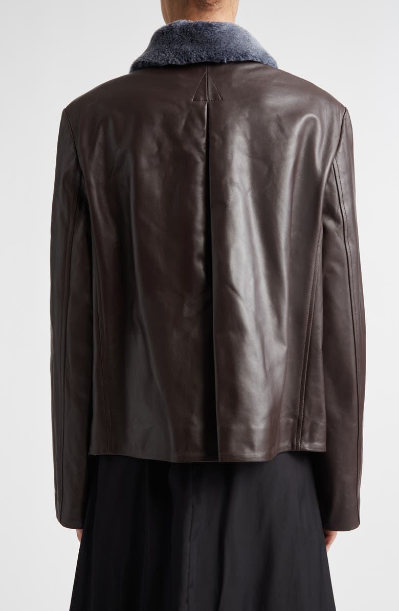 Marni Leather Jacket with Genuine Shearling Collar, Alternate, color, Chocolate