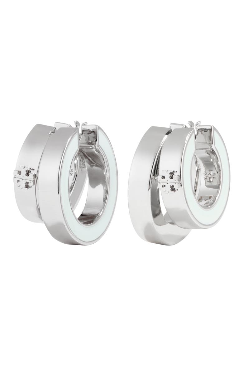 Kira Double Hoop Earrings, Main, color, TORY SILVER / MINT