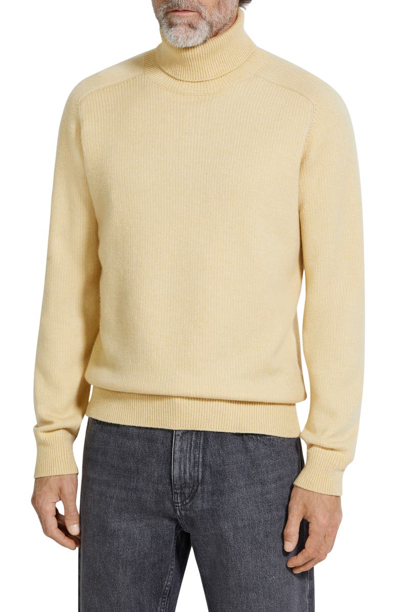 ZEGNA Cashmere Rib Turtleneck Sweater, Main, color, Pastel Yellow Multimelange