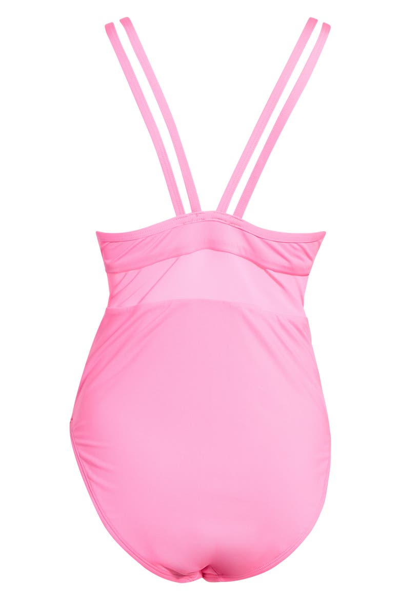 V-Back One-Piece Swimsuit, Alternate, color, PINK GLOW