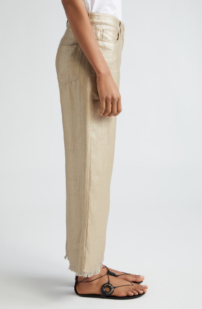 Max Mara Bouquet Fray Hem Metallic Linen Crop Pants, Alternate, color, 