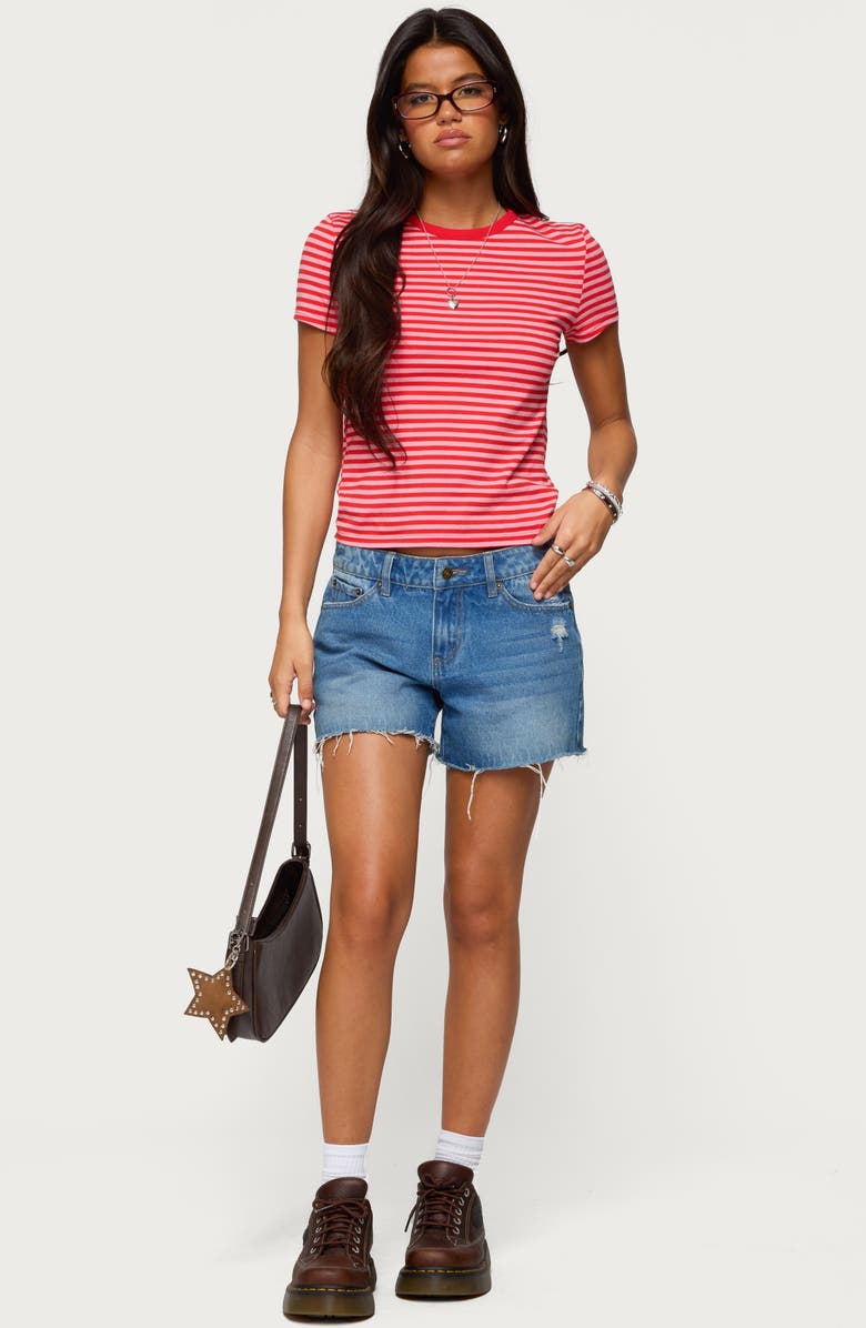 EDIKTED Nessie Stripe T-Shirt, Alternate, color, Red-And-Pink