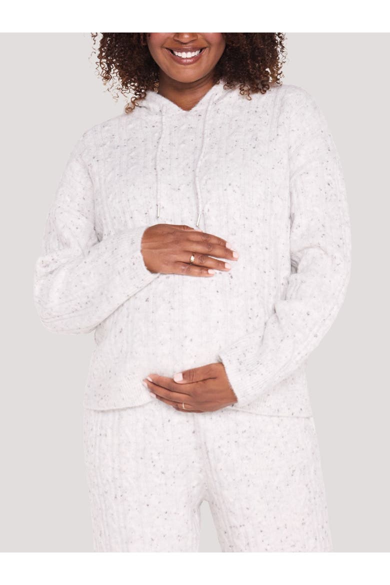 Long Sleeve Cable Knit Sweater Hoodie, Main, color, Vanilla Ice
