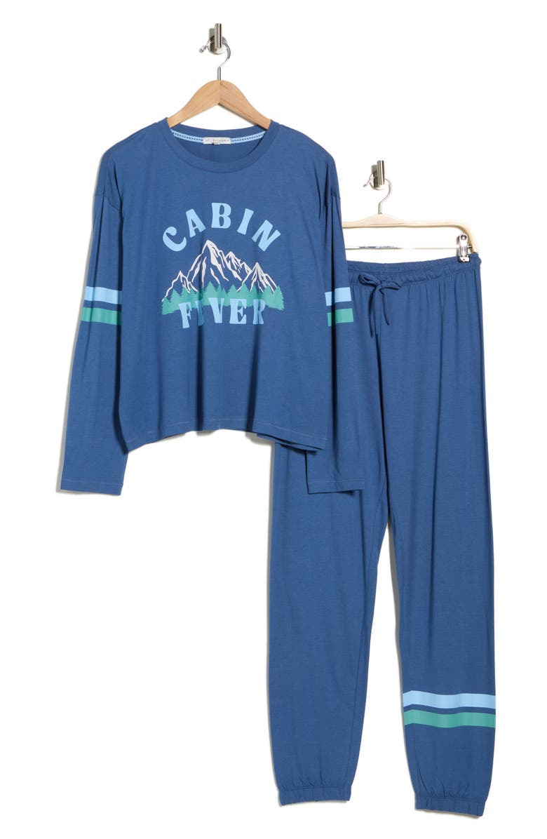 PJ Salvage Jersey Graphic Pajamas, Alternate, color, Navy