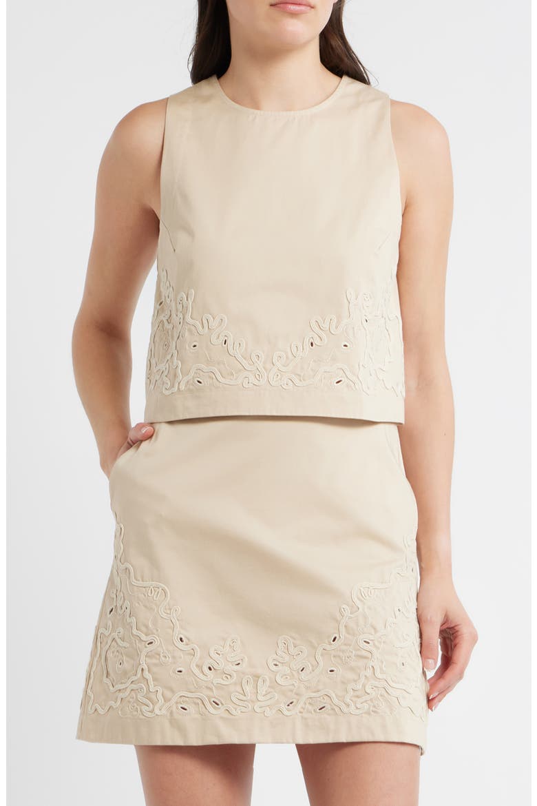 Sleeveless Embroidered Cotton Top, Main, color, SOFT SAND
