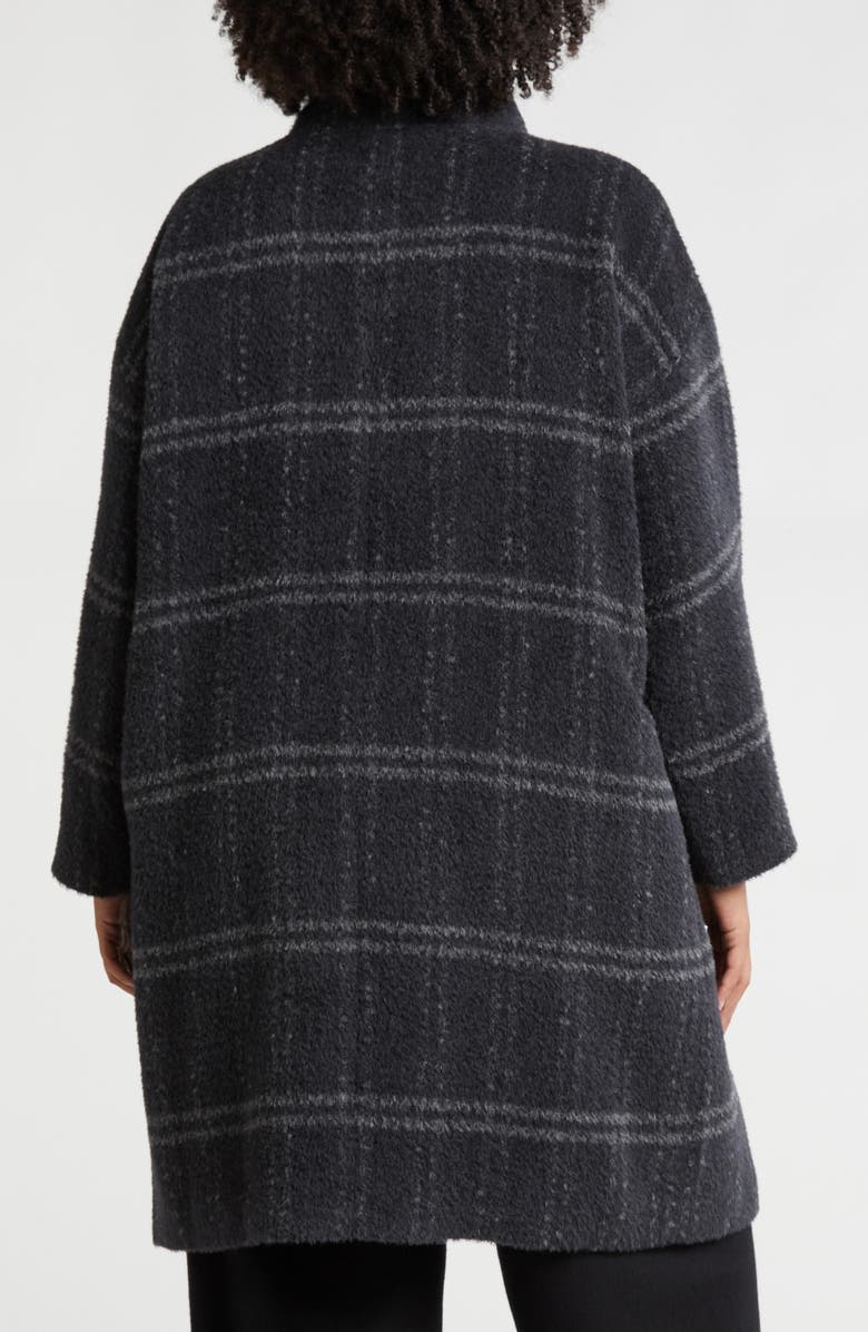 Eileen Fisher High Collar Plaid Coat, Alternate, color, Charcoal