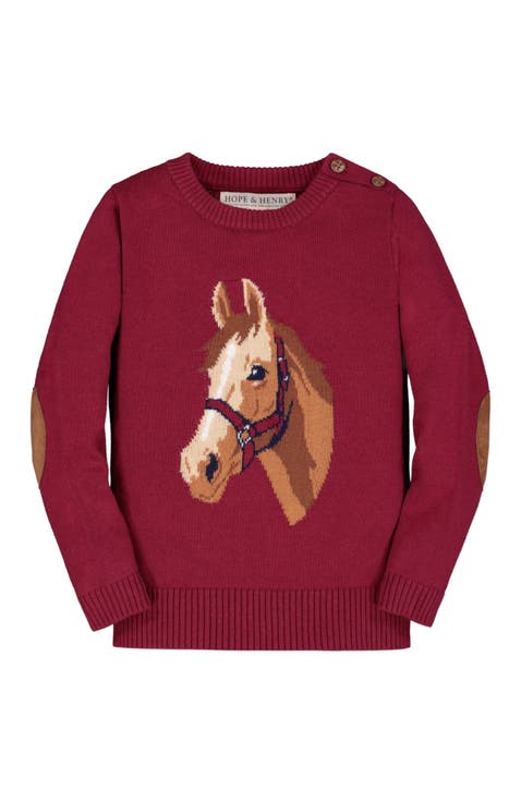 Baby Girls' Organic Horse Intarsia Sweater, Infant