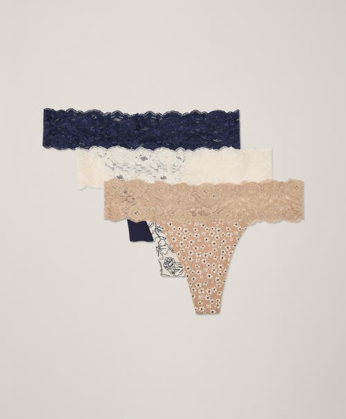 Pact Organic Cotton Lace Waist Thong 3-pack