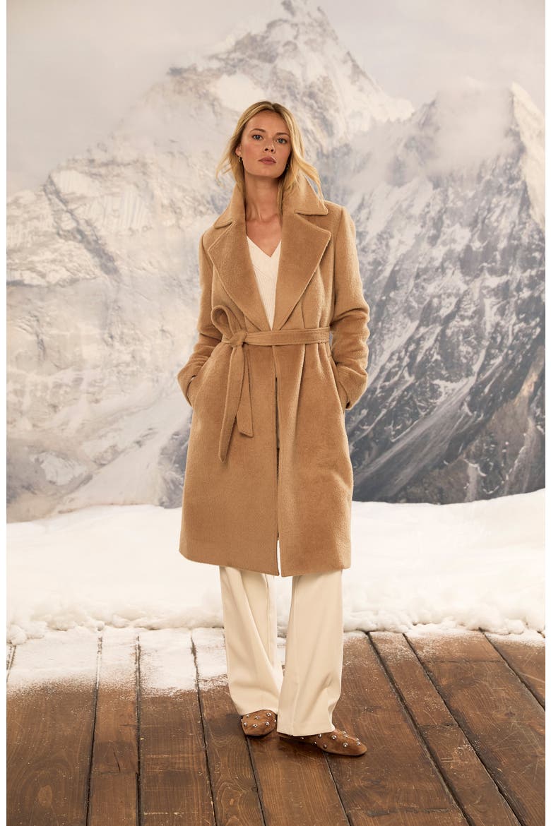 Wool Blend Belted Wrap Coat, Alternate, color, CAMEL
