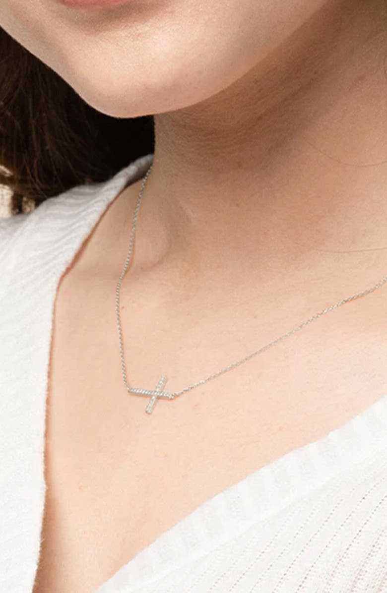 Bearfruit Jewelry Sterling Silver 18k Gold Plated Horizontal Cross Necklace, Holiday Gift Idea, Alternate, color, Silver