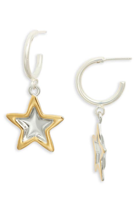 Duotone Star Charm Hoop Earrings