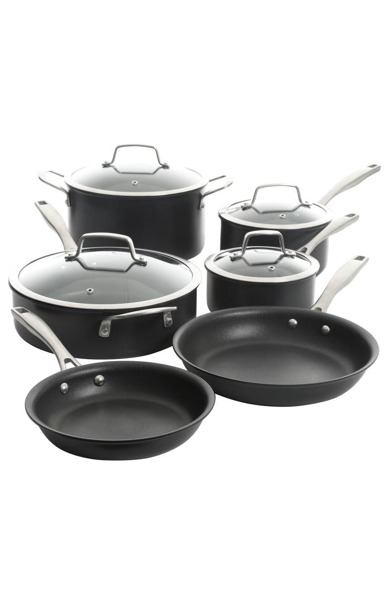 Kenmore Pro Arbor Heights 10 Piece Nonstick Aluminum Cookware Set, Main, color, Black