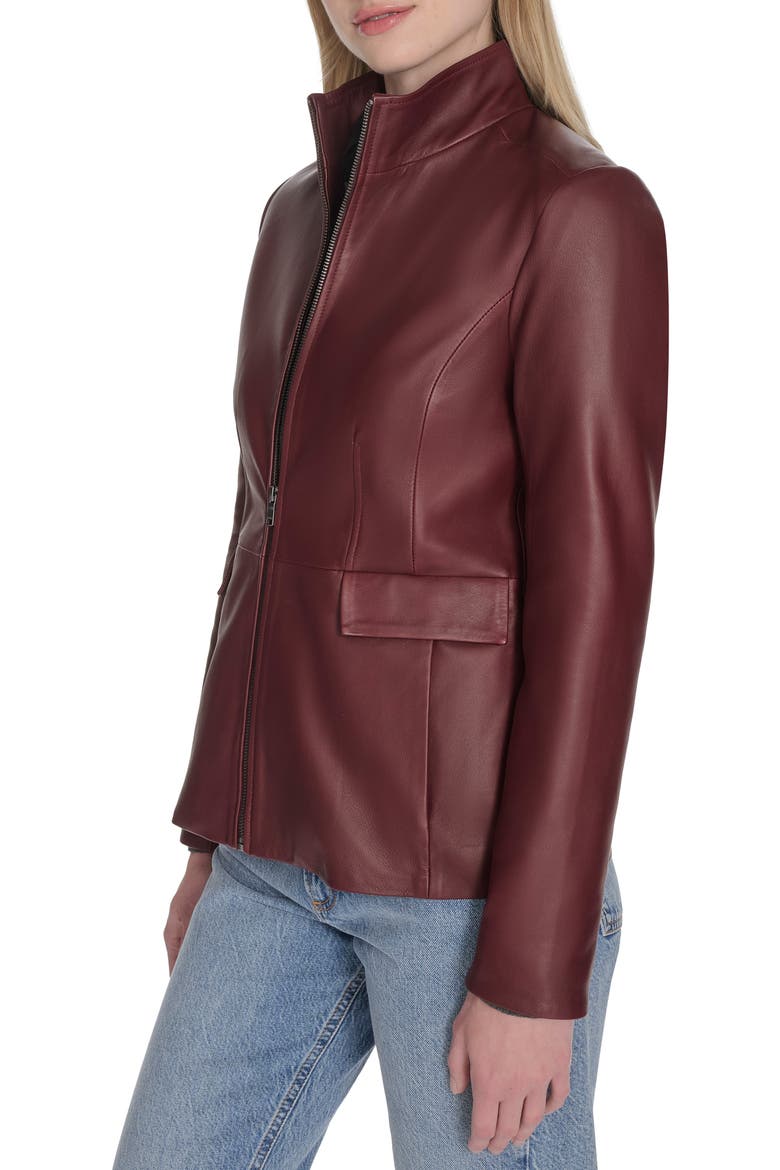 Wing Collar Leather Jacket, Alternate, color, BURGUNDY