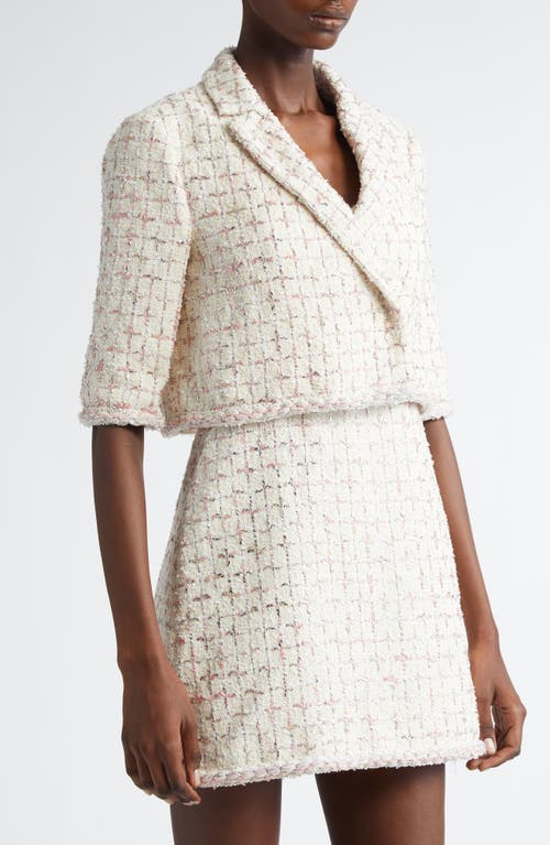 Giambattista Valli Windowpane Check Tweed Crop Jacket In Ivory/rose