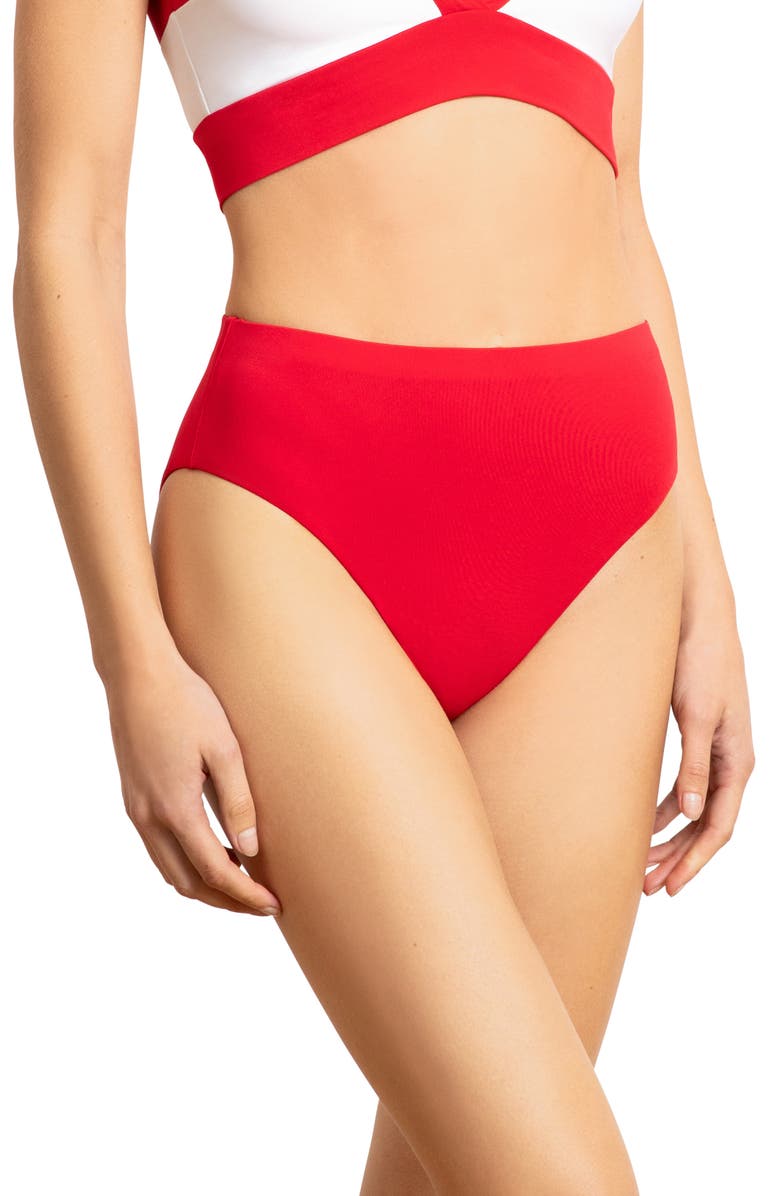 Robin Piccone Ava High Waist Bikini Bottoms, Alternate, color, Peony