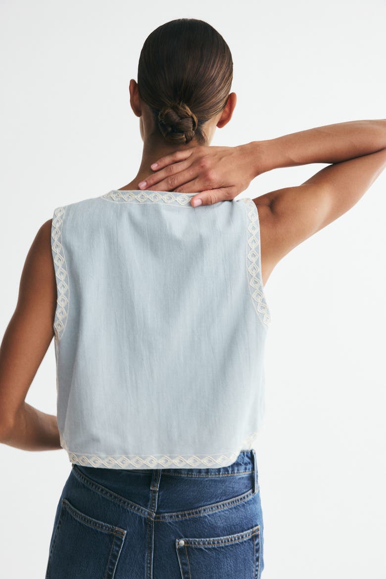 Linen-blend Vest With Eyelet Embroidery, Alternate, color, Light dusty blue/cream