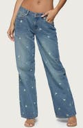 EDIKTED Edna Floral Embroidered Low Rise Wide Leg Jeans