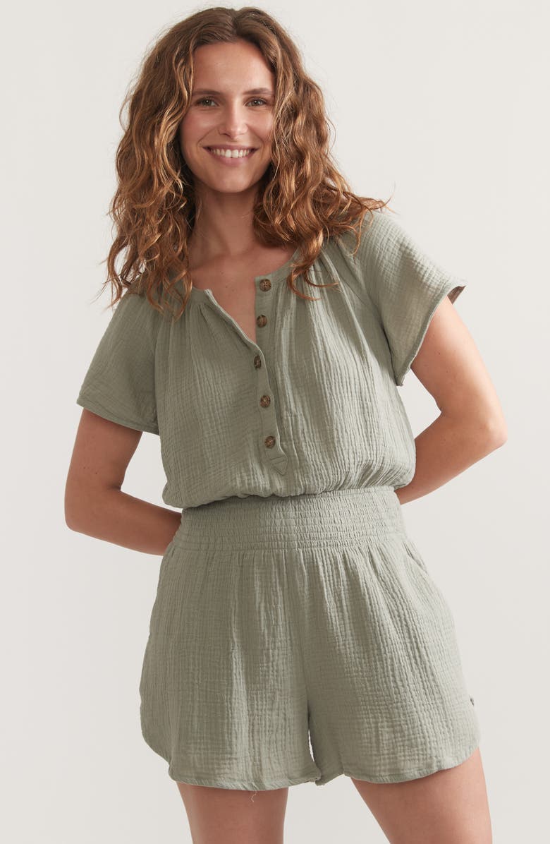 Marine Layer Double Cloth Cotton Romper, Alternate, color, Shadow