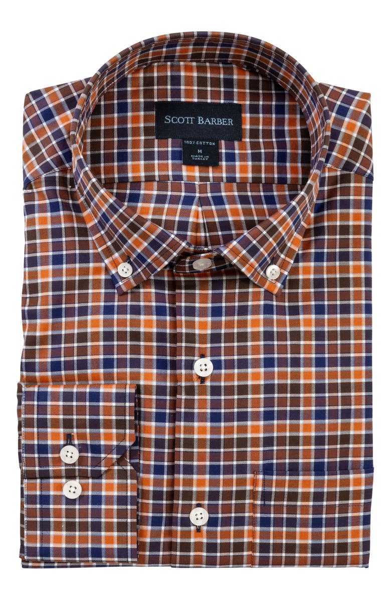 Scott Barber Check Prep Cotton Twill Button-Down Shirt, Alternate, color, Navy