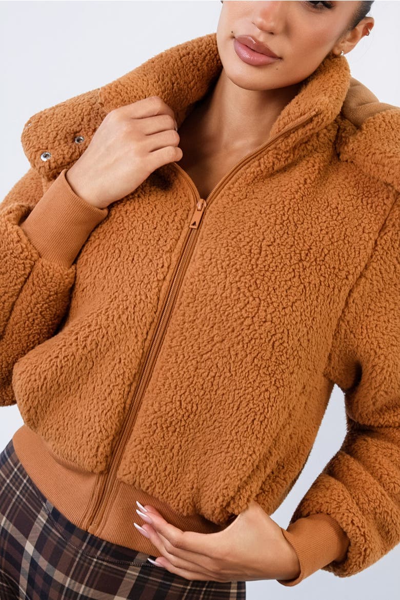 Teddy Bomber Jacket, Alternate, color, Caramel