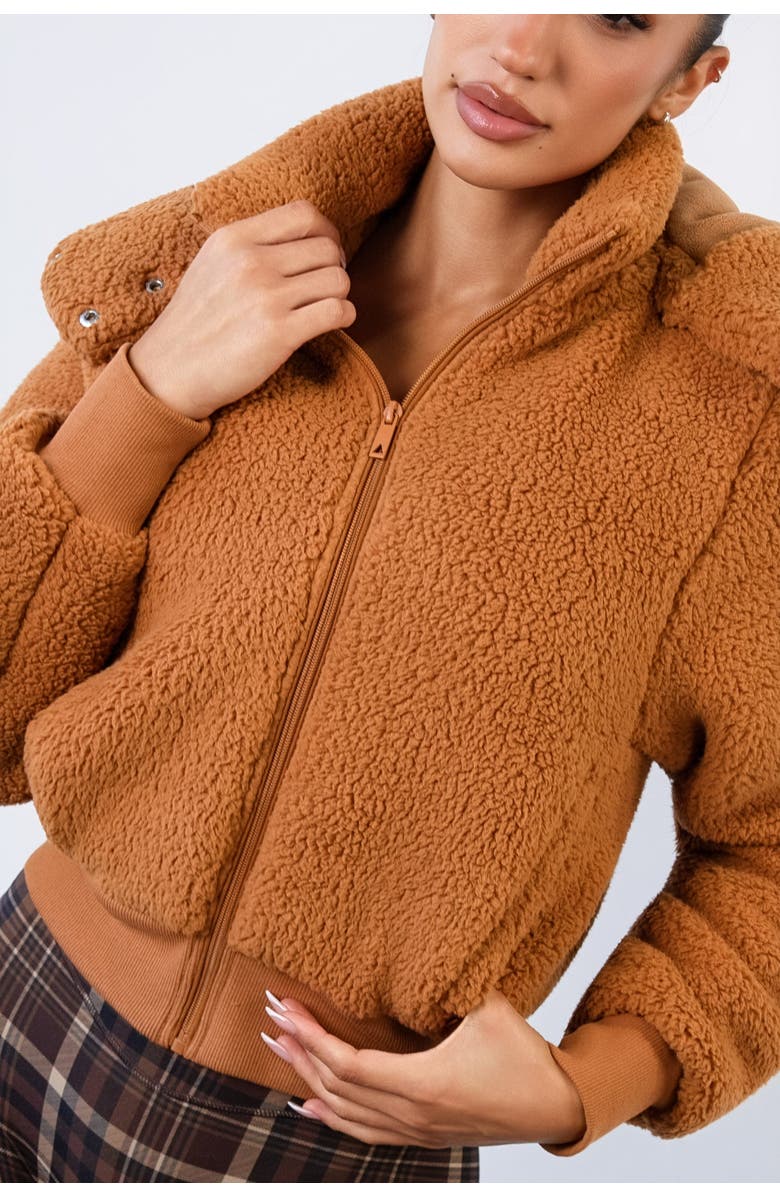 Vitality Teddy Bomber Jacket, Alternate, color, Caramel