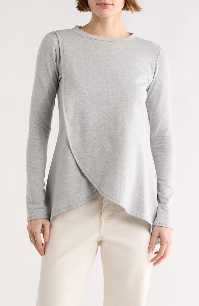 GO COUTURE Long Sleeve Cross Hem Top, Main, color, Moonstruck