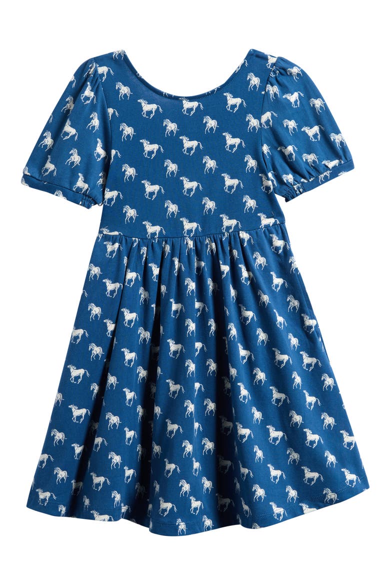 Print Jersey Ballerina Dress, Main, color, BLUE HORSES