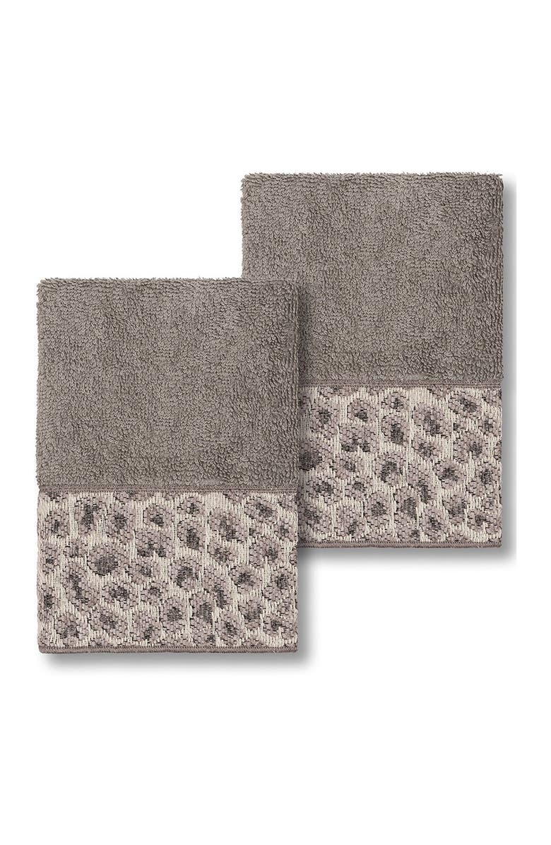 Linum Home Textiles Spots Embellished Washcloth - Set of 2 - Dark Grey, Main, color, Dark Grey