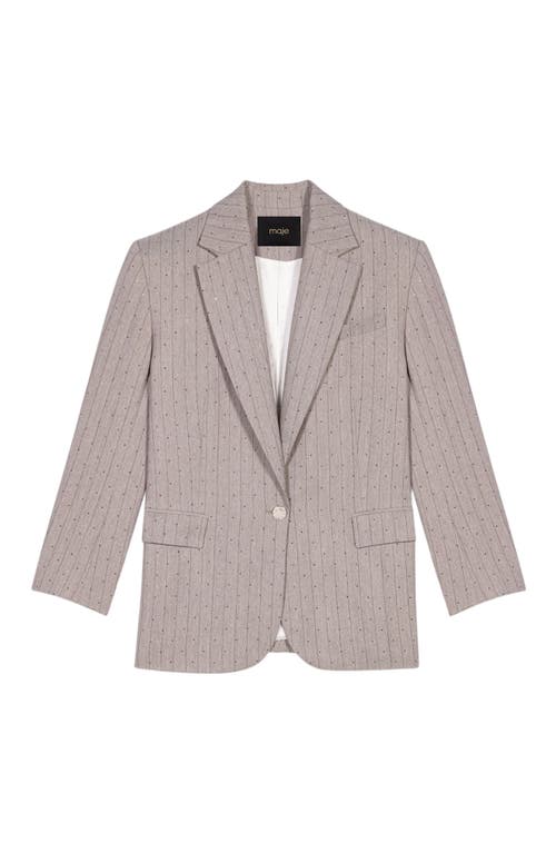 Maje Rhinestone Striped Suit Blazer In Burgundy