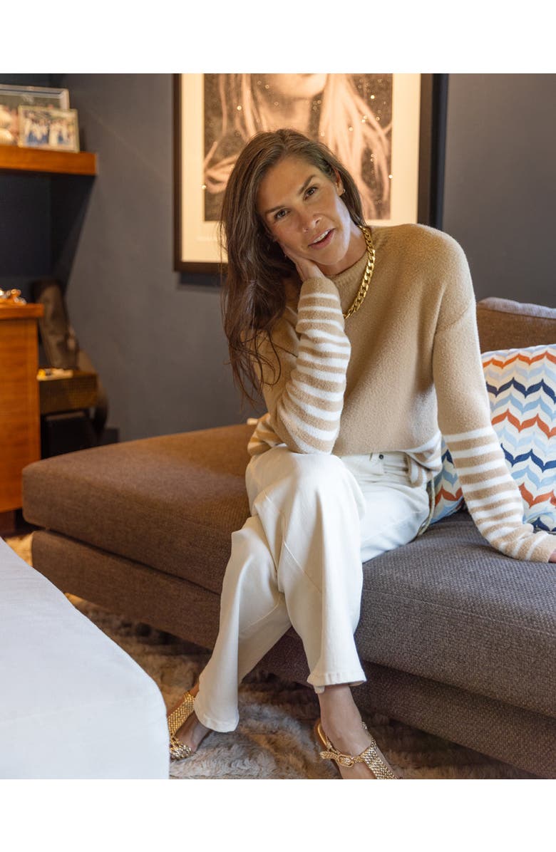 Carve Designs Olivia Plush Sweater, Main, color, Camel Stripe