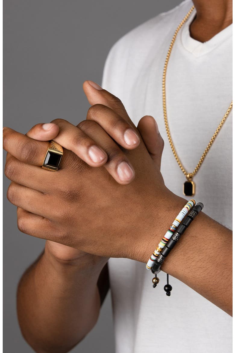 Brick Signet Ring With Agate, Alternate, color, Gold / Black