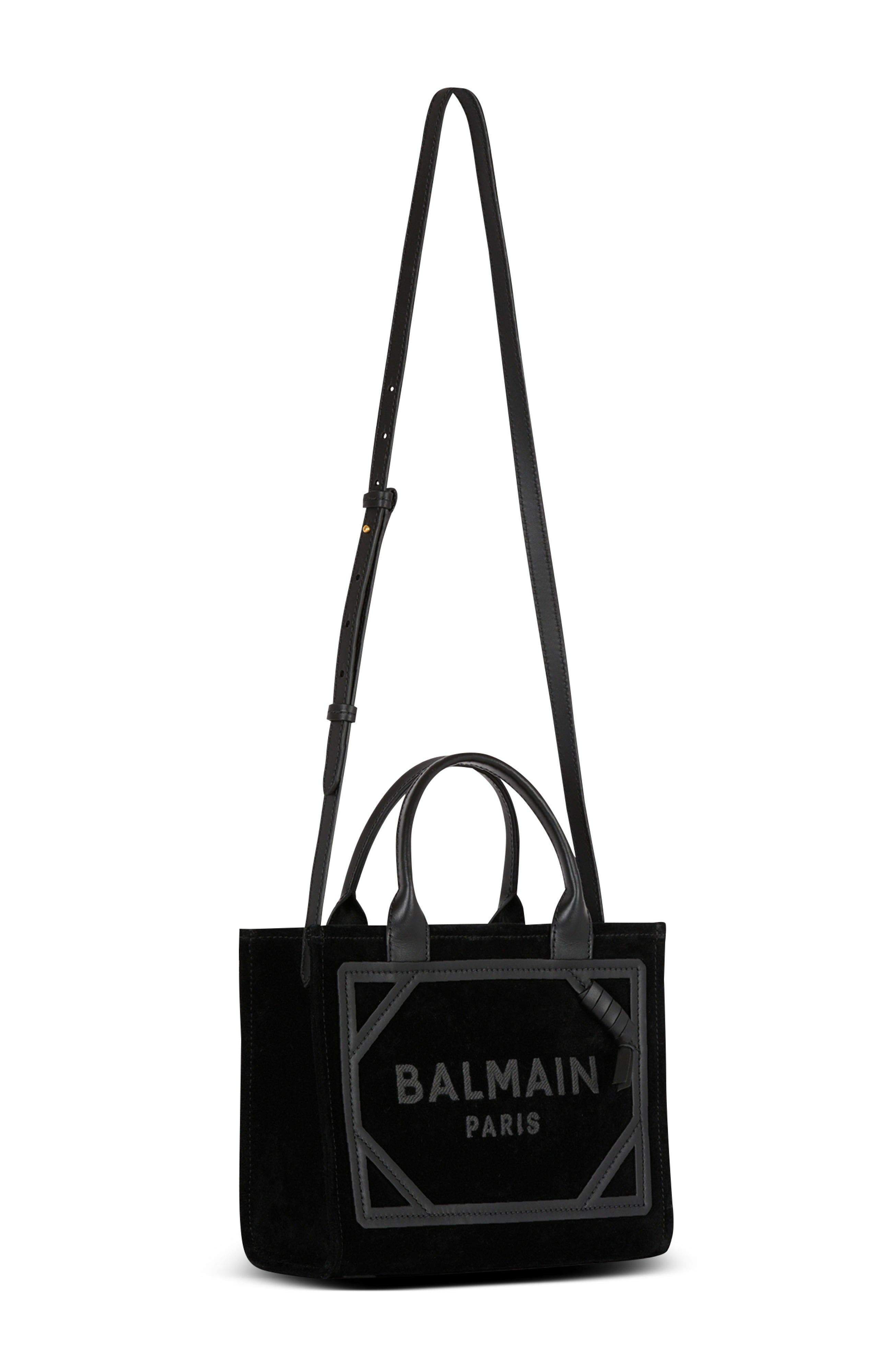 Balmain Small Suede B-Army Tote Bag, Alternate, color, 