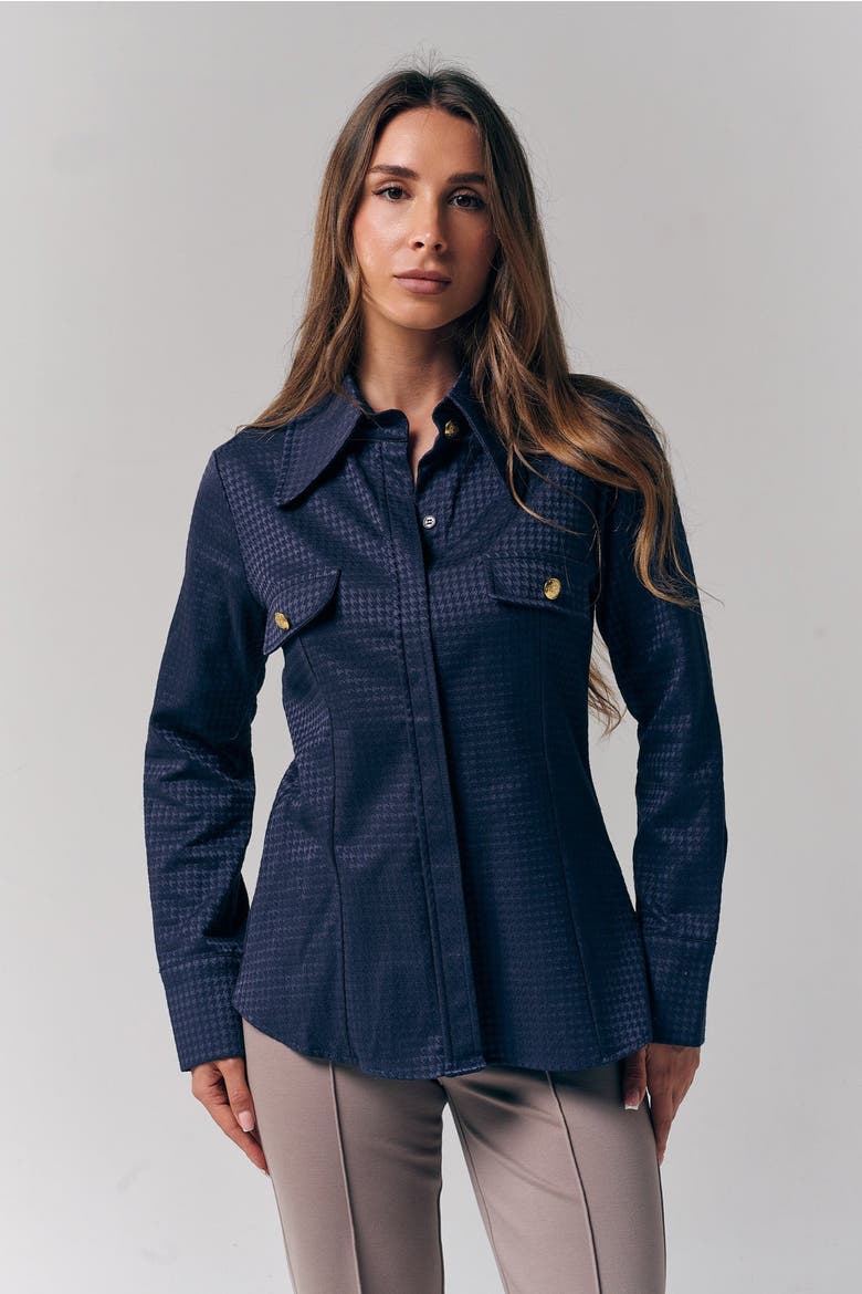 Houndstooth Pattern Shirt, Main, color, Navy