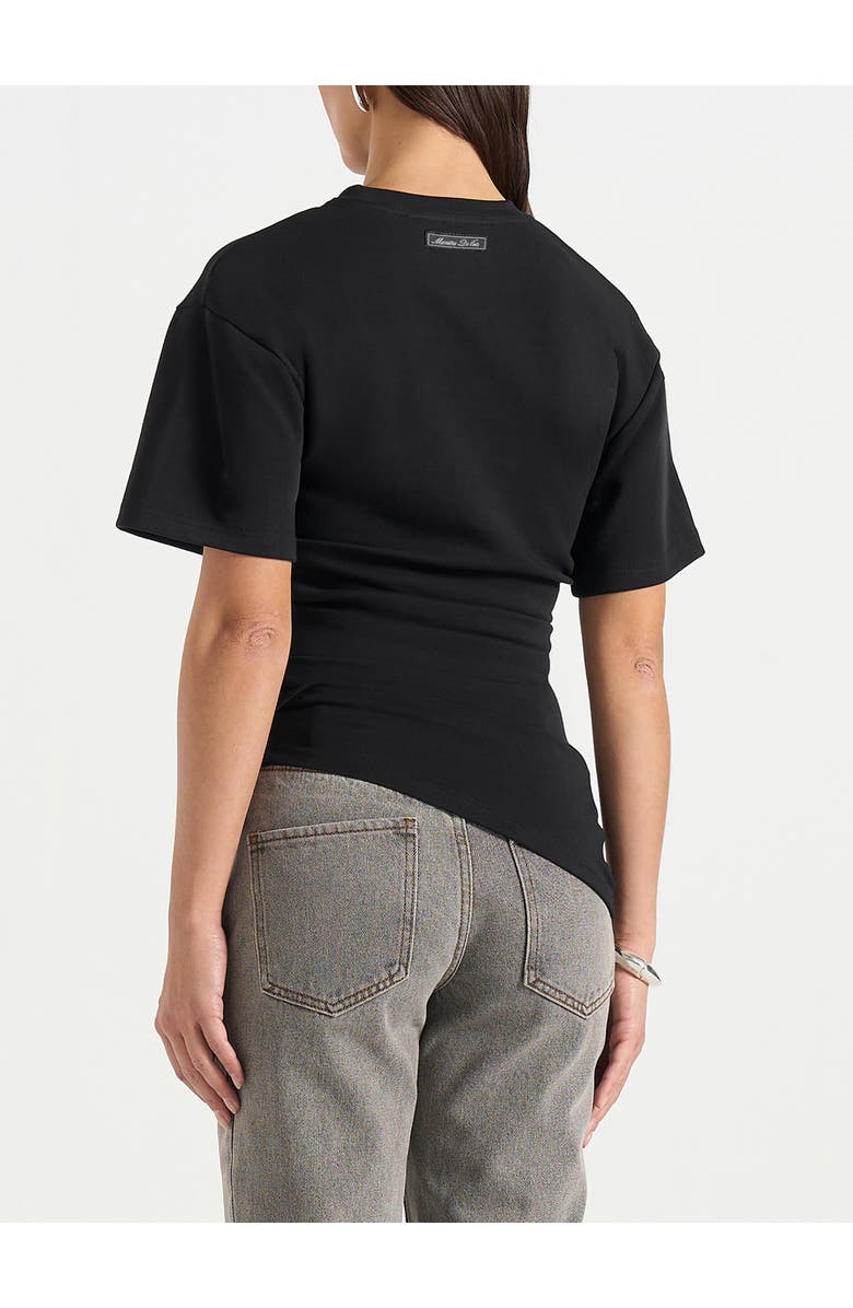 Manière De Voir Pauline Ruched Asymmetric Cotton T-Shirt, Alternate, color, Black