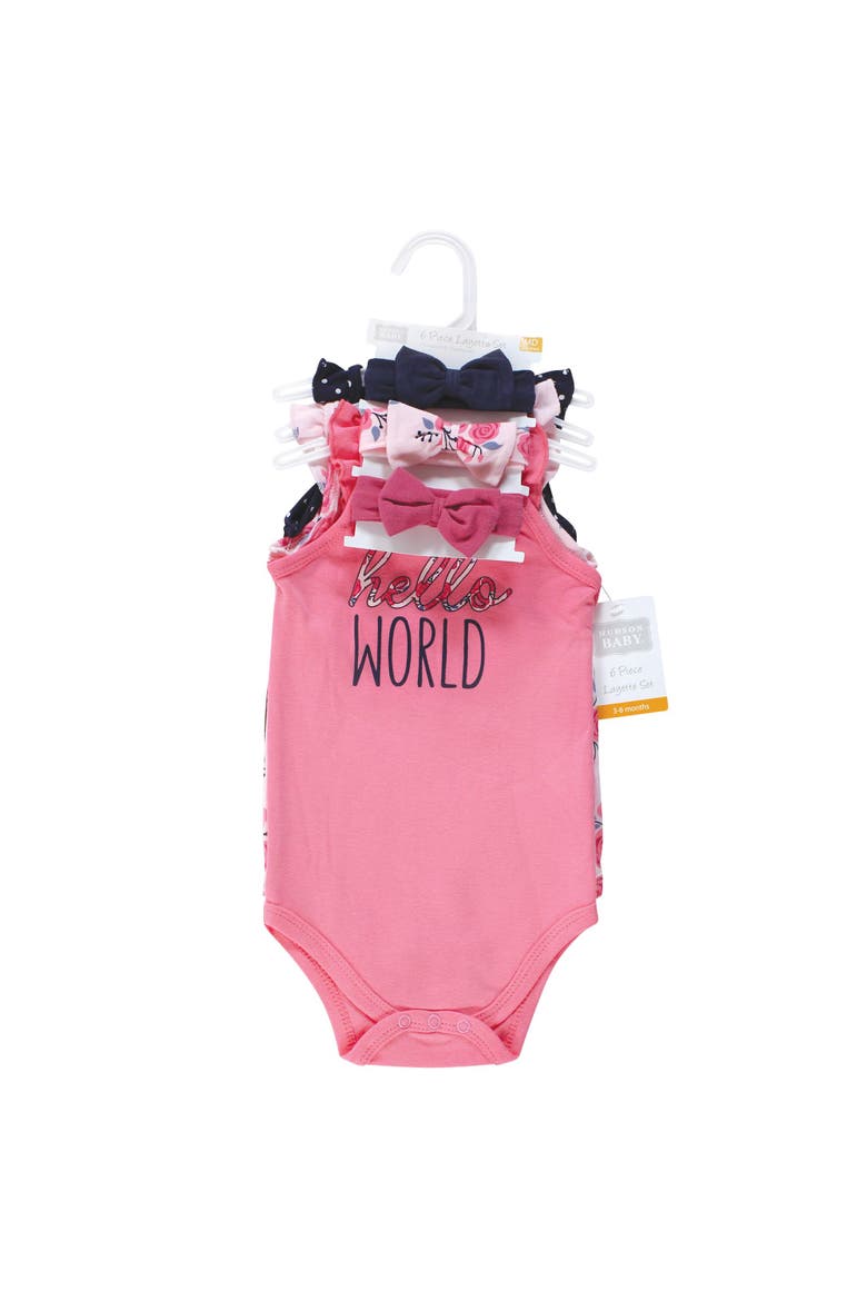 Sleeveless Bodysuit and Headband Set, Alternate, color, Pink Navy Roses