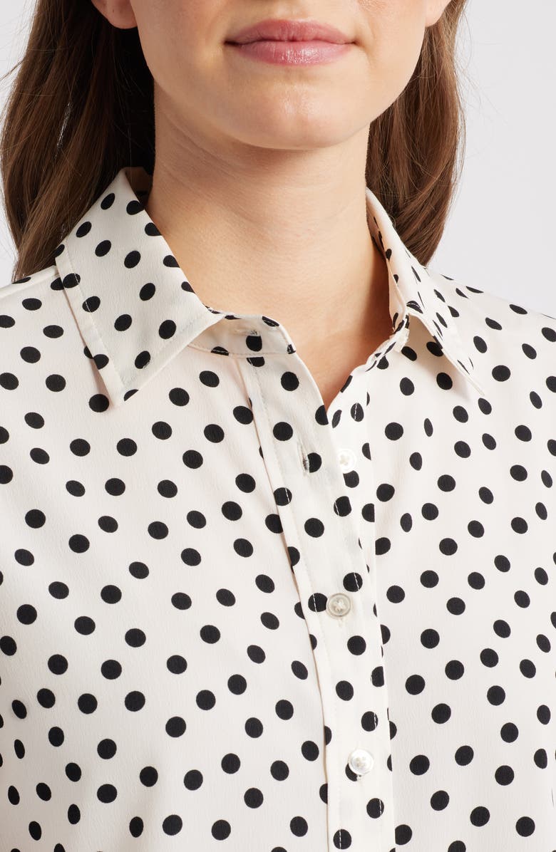 AK ANNE KLEIN Print Button-Up Shirt, Alternate, color, White Dove/ Anne Black