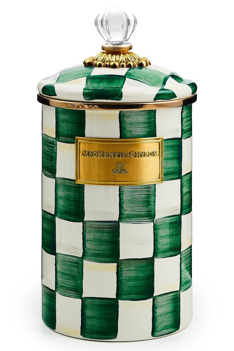 Emerald Check Large Enameled Steel Canister, Main, color, EMERALD