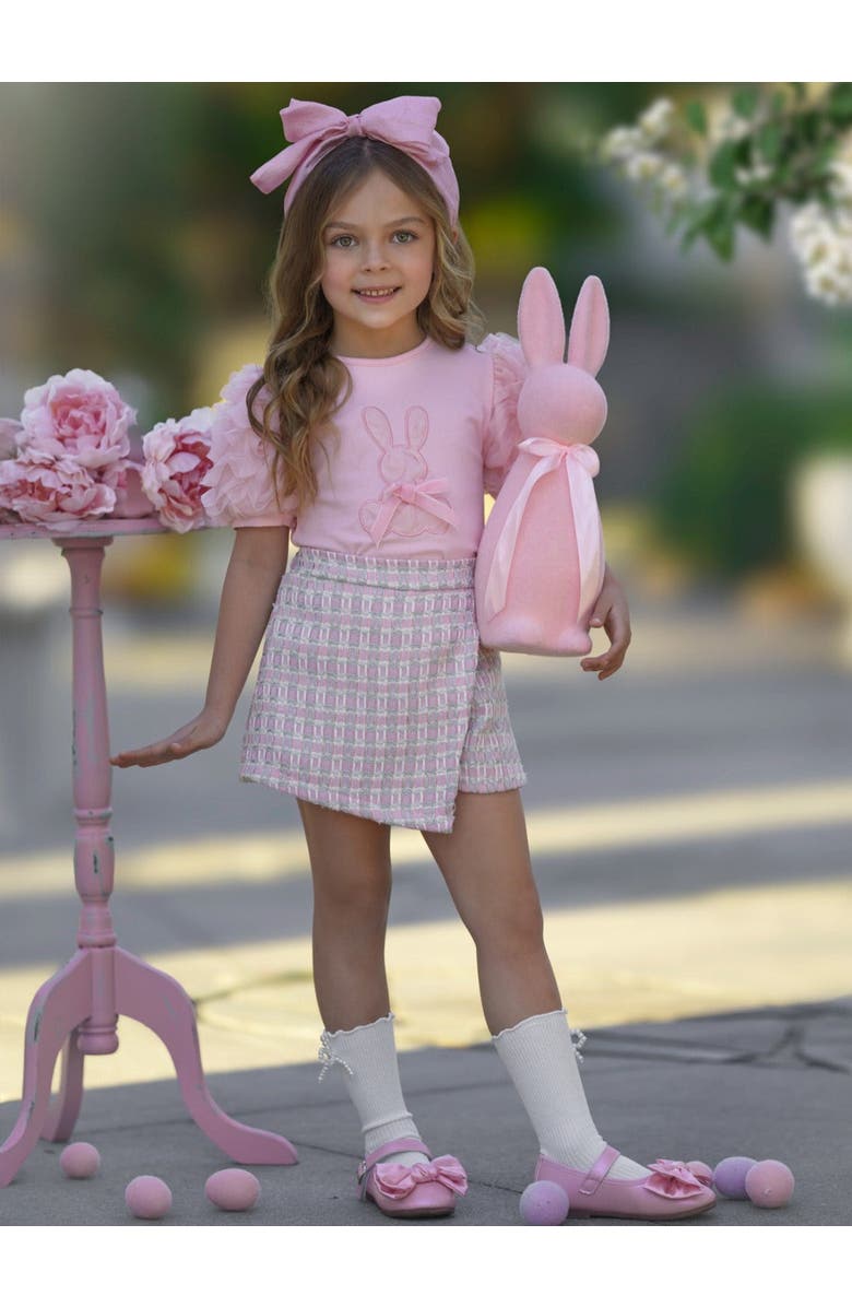 Mia Belle Girls Girls  Bunny Puff Sleeve Top and Tweed Skort Set, Alternate, color, 