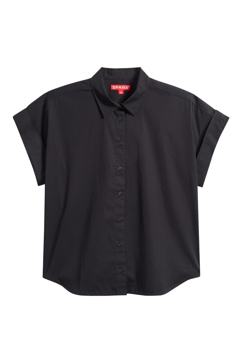 Oversize Short Sleeve Cotton Button-Up Shirt, Alternate, color, CLASSIC BLACK