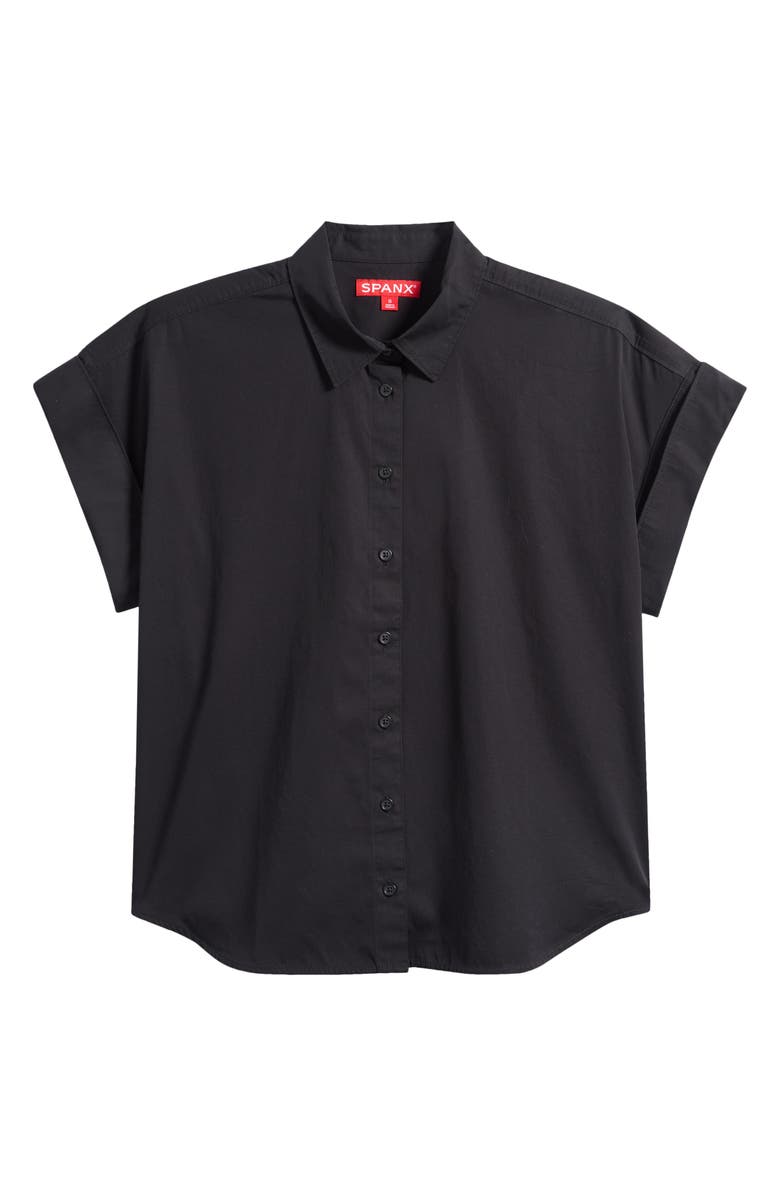 SPANX<sup>®</sup> Oversize Short Sleeve Cotton Button-Up Shirt, Main, color, Classic Black
