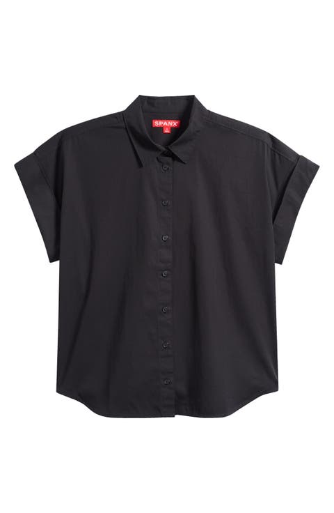 Oversize Short Sleeve Cotton Button-Up Shirt