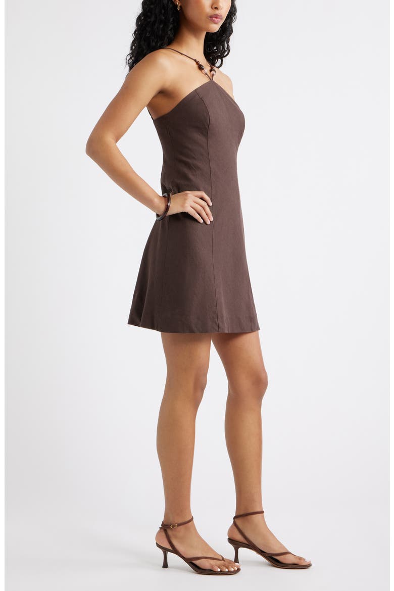 Halter Neck Linen Blend Minidress, Alternate, color, BROWN SEAL