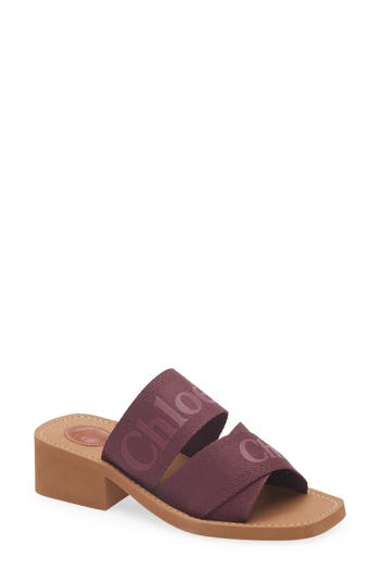 Chloé Woody Logo Slide Sandal In Burgundy
