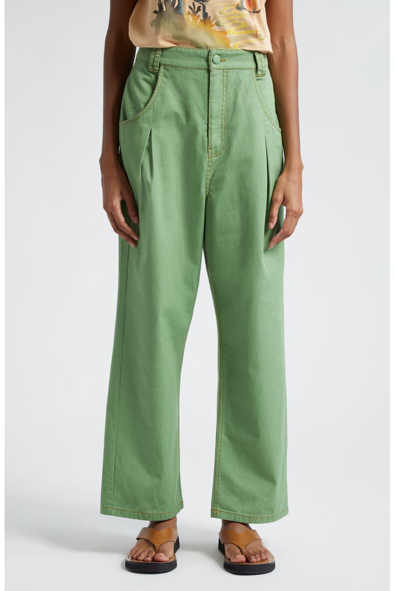 High Waist Pleat Wide Leg Pants, Main, color, GREEN