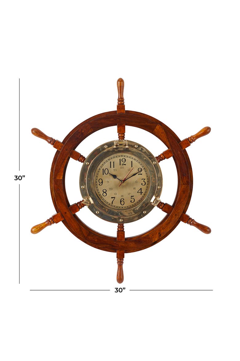 Goldtone Wood Ship wheel Sail Boat Wall Clock, Alternate, color, GOLD