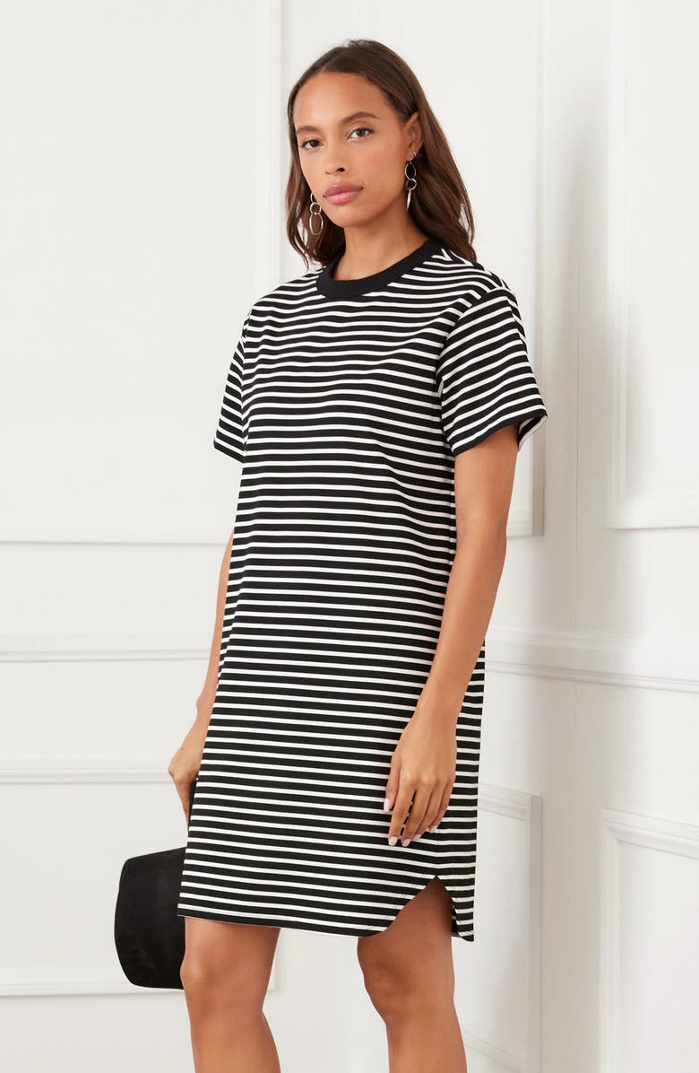 Karen Kane Stripe T-Shirt Dress, Alternate, color, Black/ Ivory