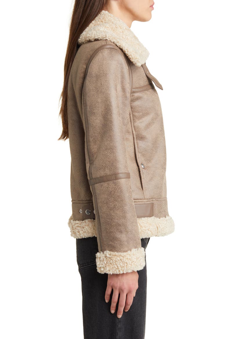 Faux Shearling Aviator Jacket, Alternate, color, LIGHT KHAKI
