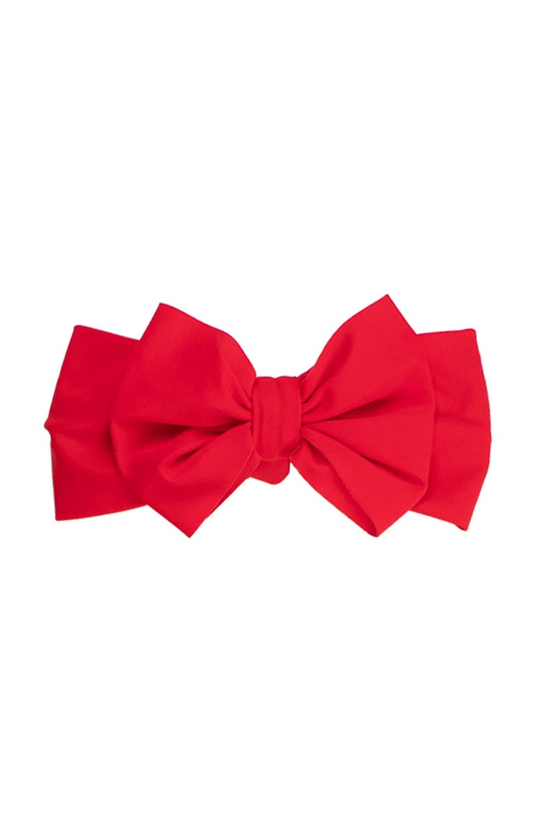 RuffleButts Girls UPF50+ Swim Bow Headband, Main, color, Vintage Red