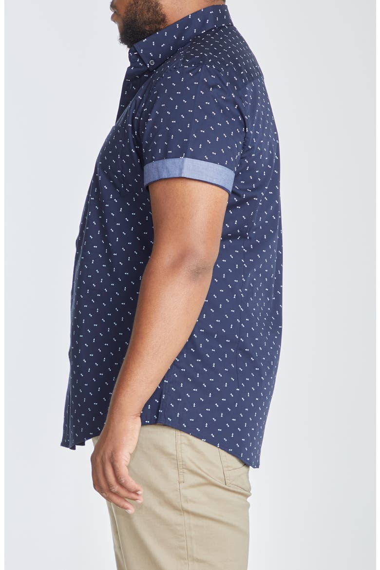Benson Arrow Print Stretch Short Sleeve Button-Down Shirt, Alternate, color, NAVY